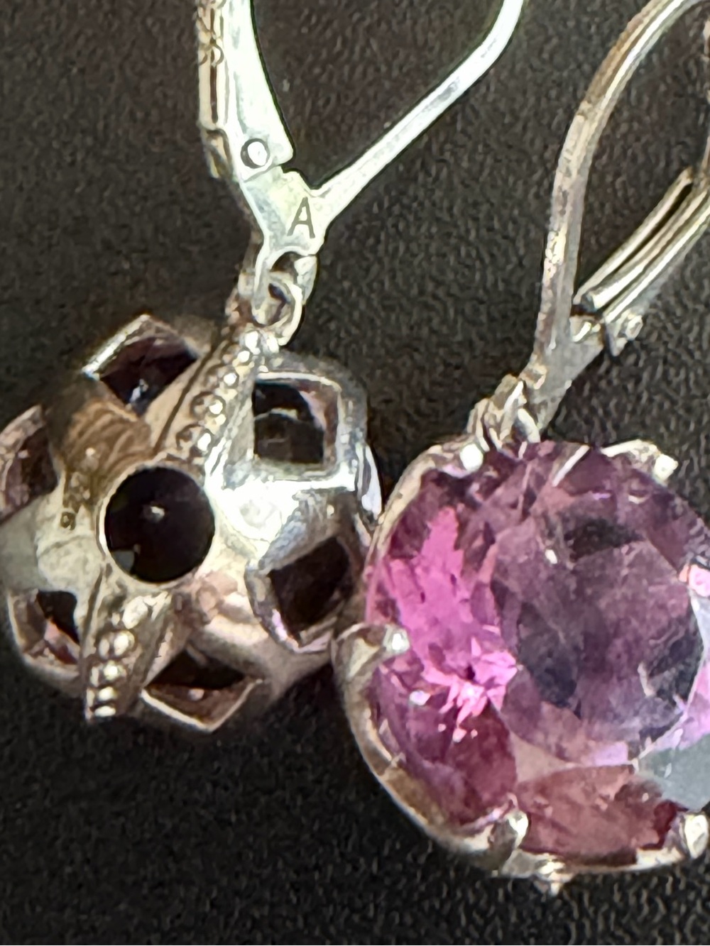 STERLING SILVER 925 AMETHYST ROUND FACETED LEVERBACK DANGLE EARRINGS